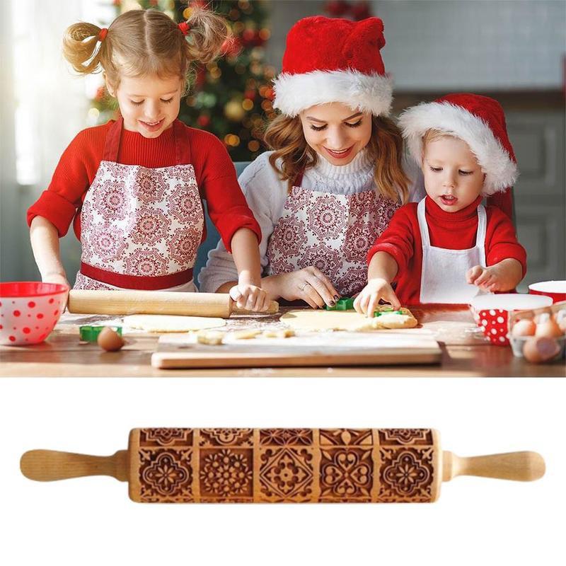 Деревянная скалка для тиснения, помадка, тесто, печенье, лапша, печенье, винтажный узор, выгравированный валик