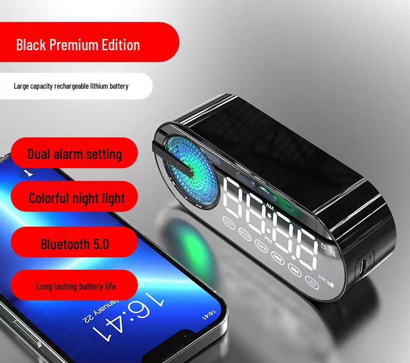 Мини Зеркальный Будильник Bluetooth-Колонка с TF-слотом, Цветные Огни, Мощный Бас, FM, Портативная Подарочная Колонка.