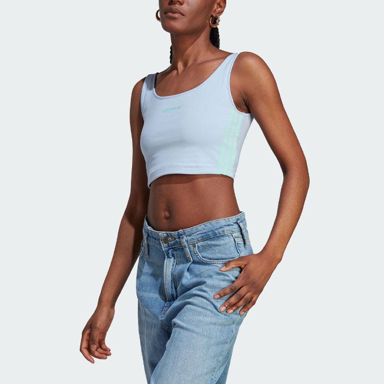 Adidas Originals Trefoil Crop Tank Top With Logo Lettering And Contrast Stripes Women Tops Light-Pink Blue IT8159