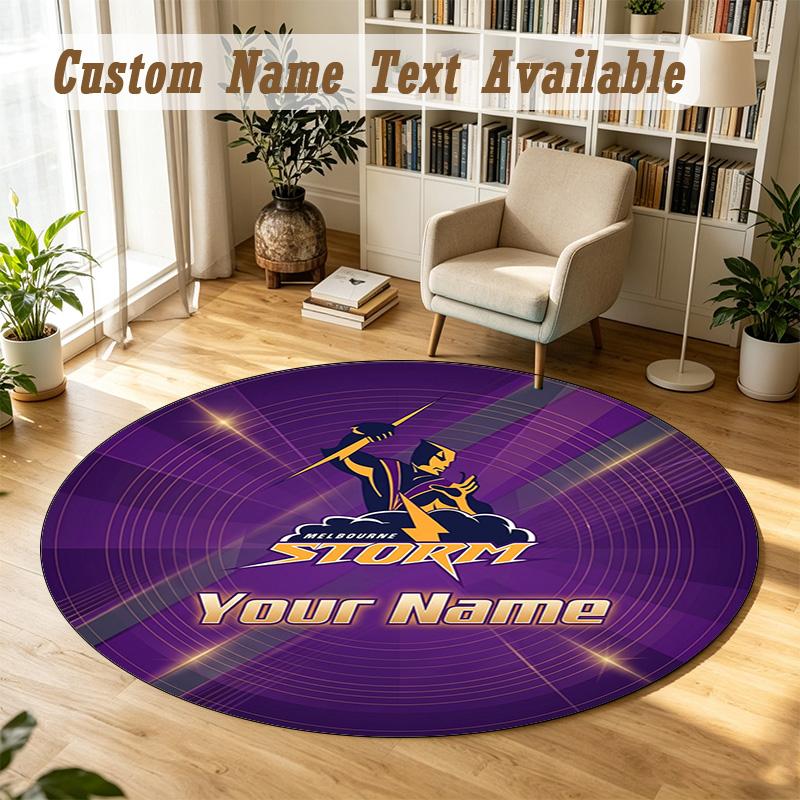 Round Rug Custom NameMelbourne Storm Pattern Non Slip Carpet Home Floor Decor