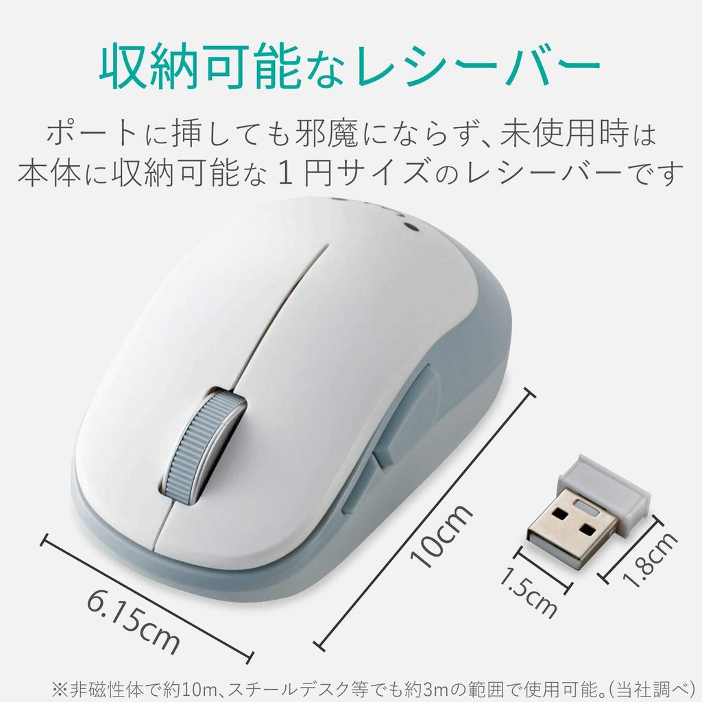 ELECOM Wireless Mouse (Receiver Included), Medium Size, 5 Buttons (Back and Forward Buttons), BlueLED, EPRIM, White, M-DY13DBXWH