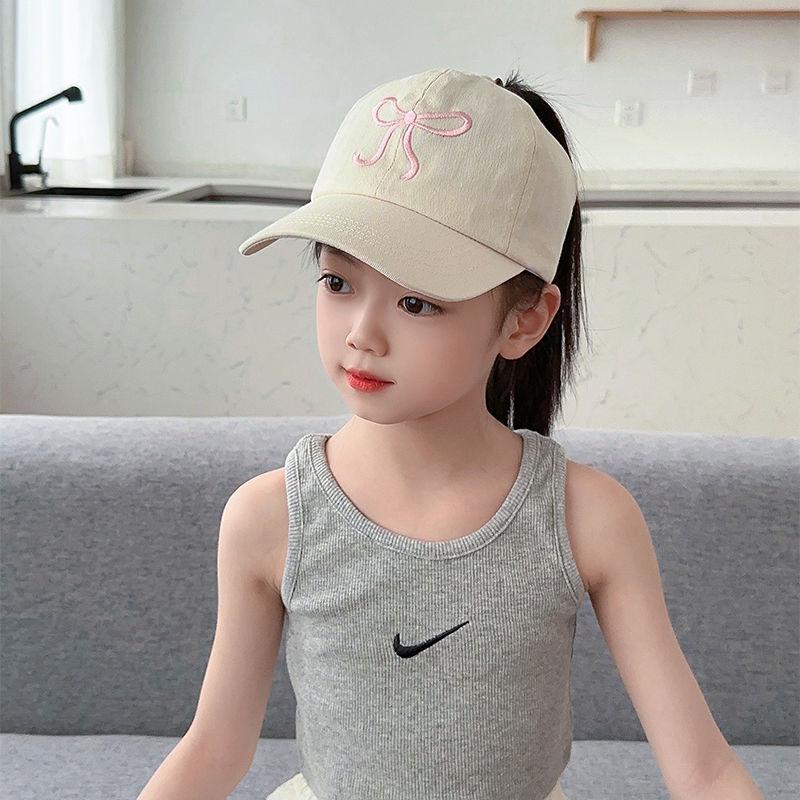 Girls Can Tie A Ponytail Hat Spring and Autumn Baseball Cap Children's Embroidered Fashionable Baseball Cap Girls Simple and Versatile Sun Protection