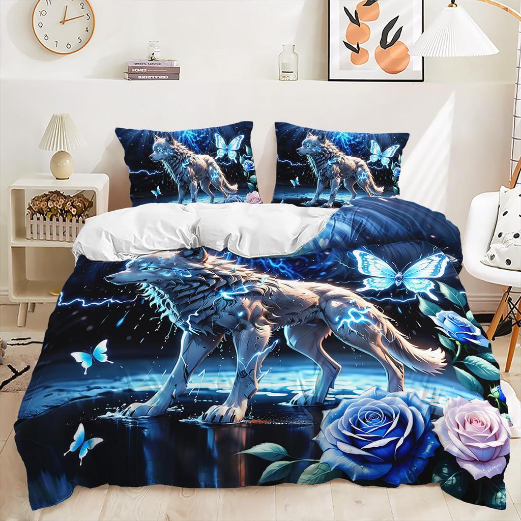 Purple Starry Night Galaxy Wolf Three-piece Quilt Cover 3D Digital Printing Bedding Set Bed Cover