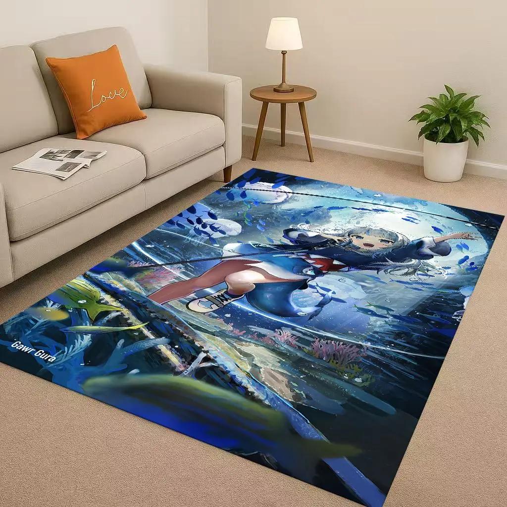 HD Anime Gawr Gura Hololive Cartoon Cute Girl Living Room Non-Slip Area Rug Carpet For Bedroom Playroom Sofa,Home Decor Doormat