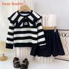 Комплект одежды Bear Leader Autumn для девочек, черный полосатый воротник-поло с длинными рукавами и короткая юбка, комплект из двух предметов TQ055