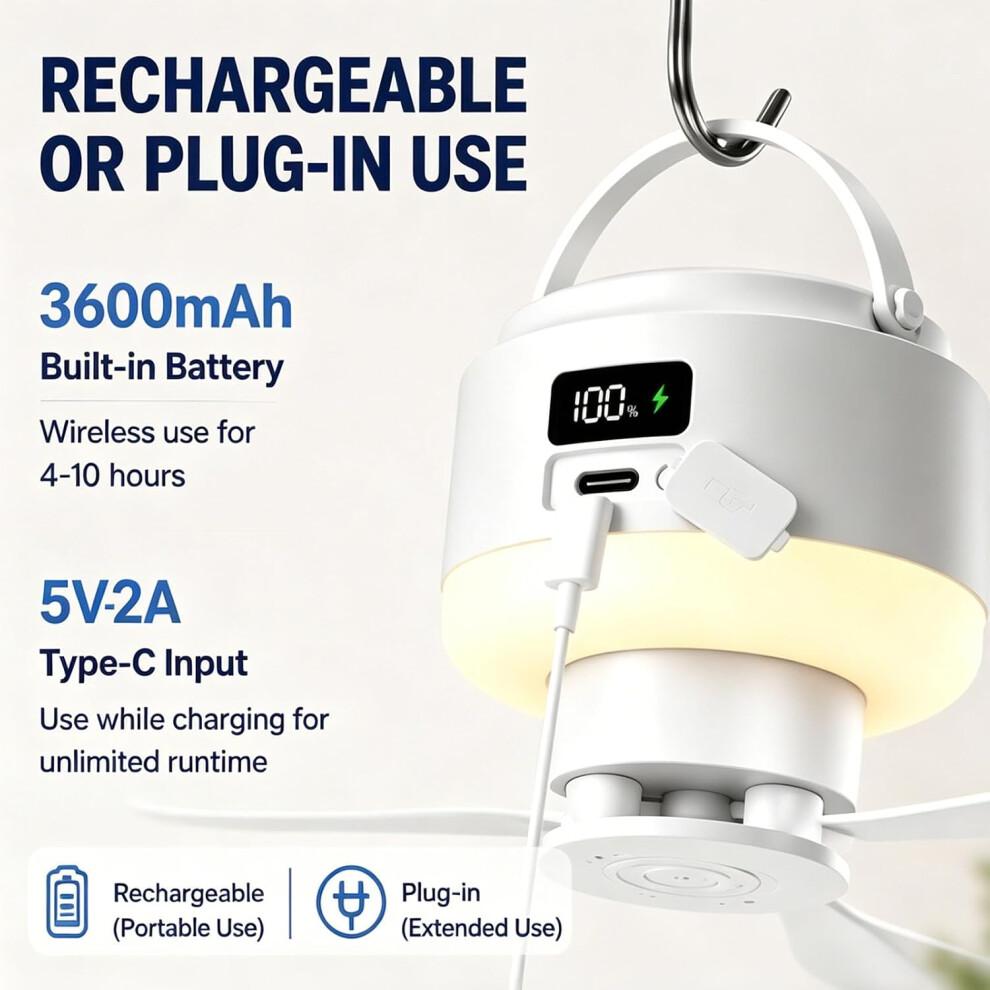 (White, -) 2026 Oplaadbare Hangende Ventilatorlamp - Met Afstandsbediening