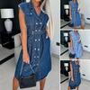 Women's Denim Shirt Dress Sleeveless Button Down Lapel Jean Dress Casual Summer