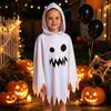 Soft Breathable Party Wear Halloween Ghost Cloak with Hood, Loose Fit Irregular Hem Costume Universal Decoration for Cosplay Party, White Spooky