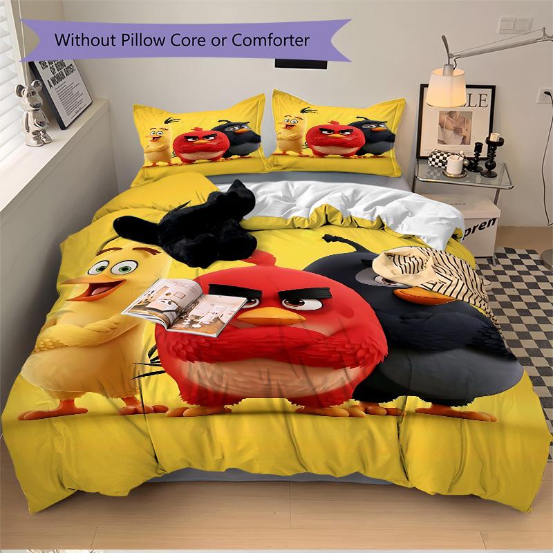 Angry Birds Movie Characters Print 3Pcs Bedding Setduvet Cover With 2 Bedropillowcase Home Birthday Gift