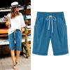 Women's Casual Loose Beach Pants Solid Color Loose Casual Fifth Pants Pockets  Linen Shorts