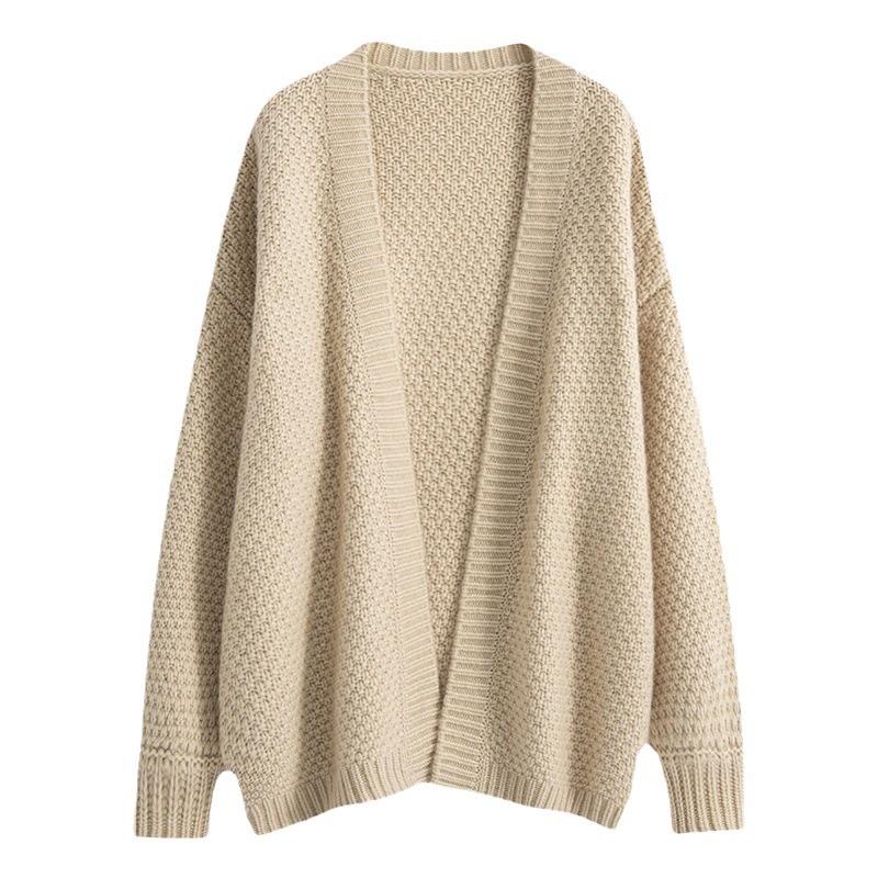 Осень Зима Женский Французский Ретро Стиль Вязаный Кардиган Свитер из Толстой Нити Свободное Пальто Средней Длины Повседневный Универсальный