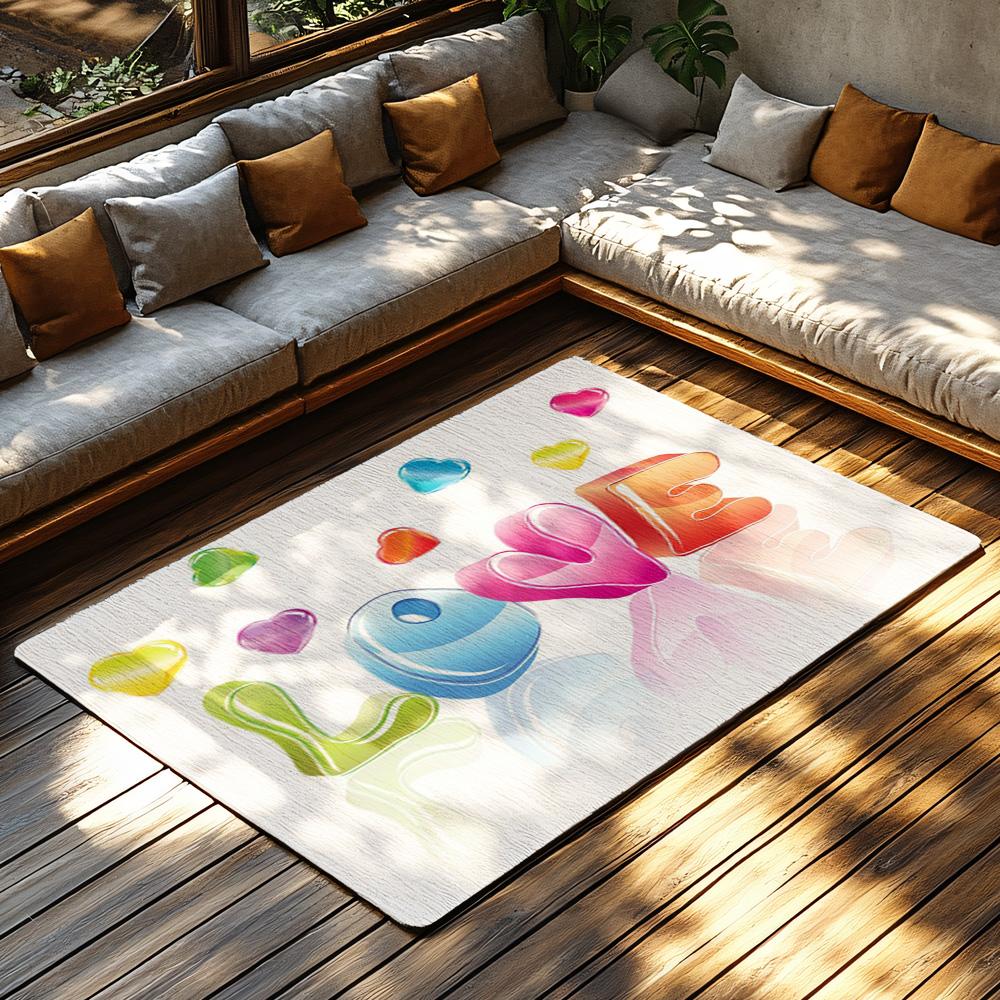 Tuniu Colorful Love Heart Carpet Mat for Living Room Bedroom Kitchen Rug Non-Slip Floor Decor
