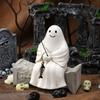 Хэллоуин Скульптура Синтетическая смола Скелет Рыбак Статуя Мини Привидение Рыбалка Пруд Садовое украшение