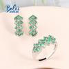 Luxury Green Emerald Natural Gem Ring Earring Jewelry Set Women Anniversary Engagement Gift 925 Sterling Silver