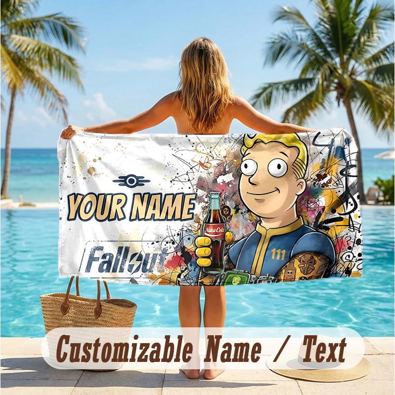 Custom Text Beach Towel, Soft Absorbent Swimming Multi-use TowelFallout Vault Boy