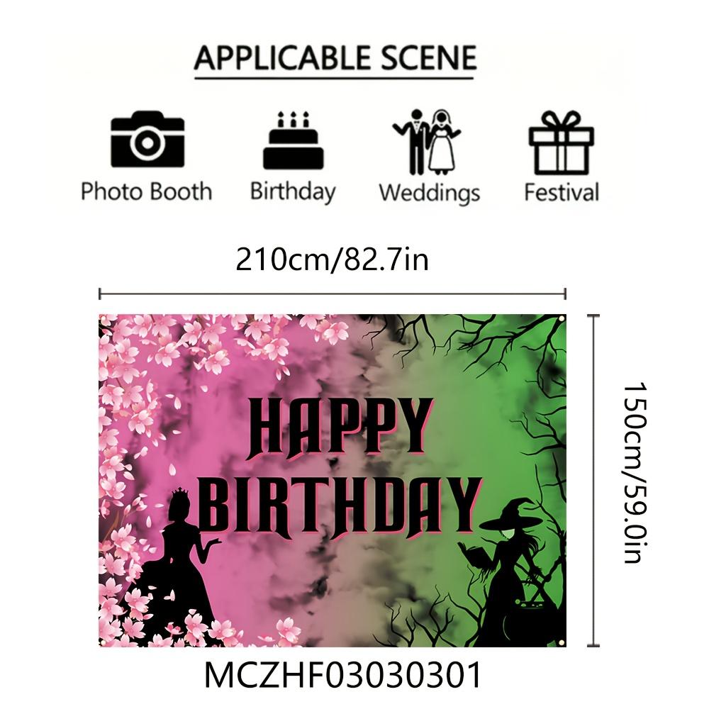 A witch-themed birthday banner featuring cherry blossoms and an elegant queen design, suitable for indoor/outdoor use
