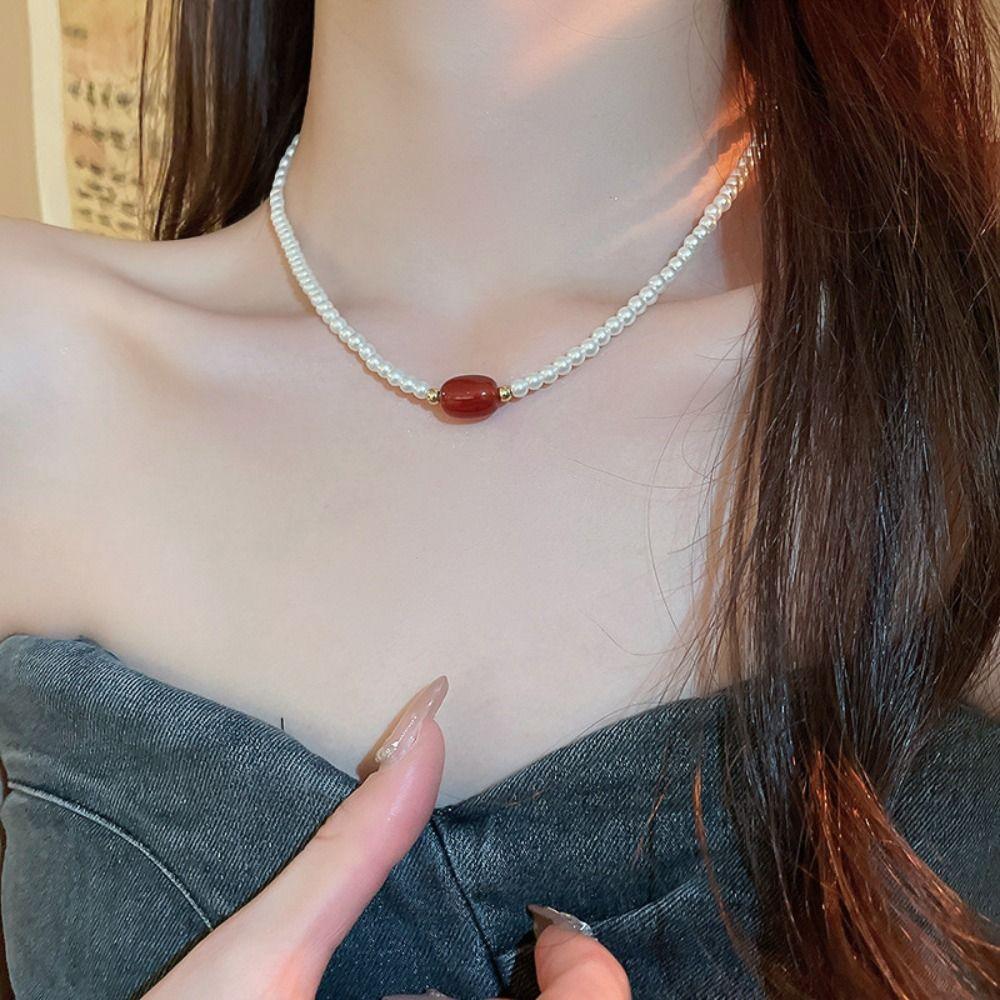 Модное жемчужное ожерелье с бусинами, простое ожерелье с подвеской, геометрическое колье-чокер для женщин