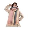 Winter Women Scarf Thick Warm Long And Width Color Matching Patchwork Windproof Tassel Decor Anti-shrink Heat Retention Outdoor