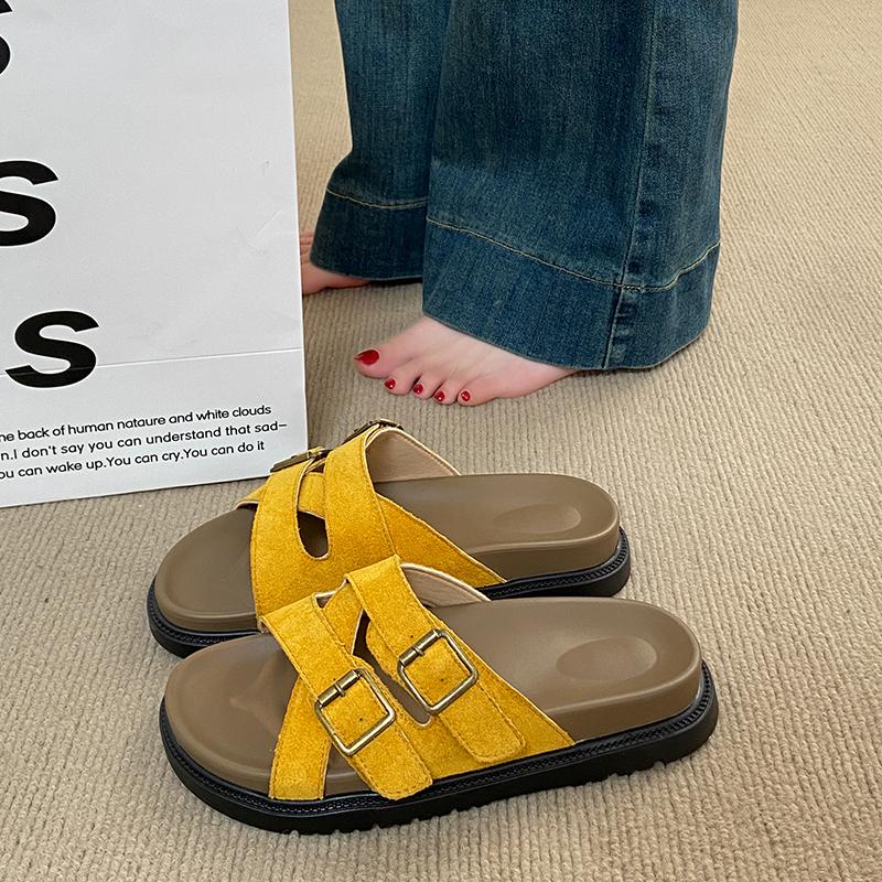 Мода 2025 Лето Открытый Носок Женские Балетки Шлепанцы Обувь Мода Перекрестная Пряжка Улица Пляж Отпуск Женские Слайды