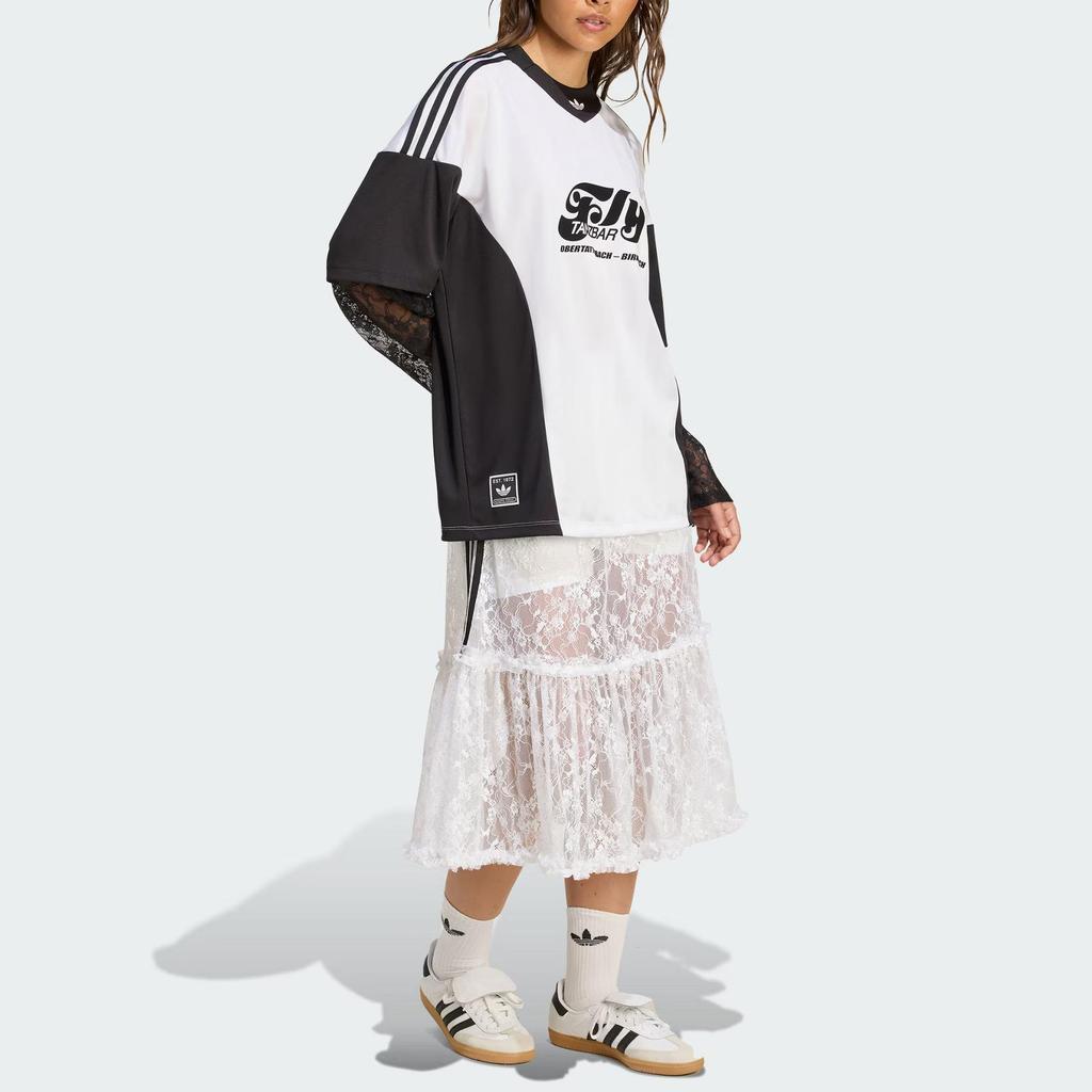 adidas Оригинальное кружевное спортивное модное удобное футбольное джерси с длинным рукавом женские топы белые черные KD2297