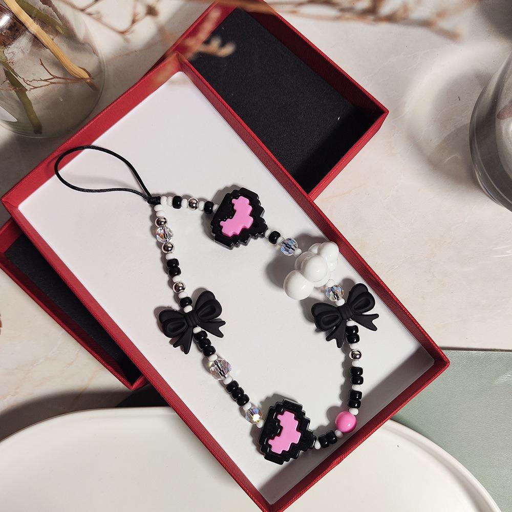 Браслет-брелок для телефона с бисером в форме сердца, длина: 16см+5см