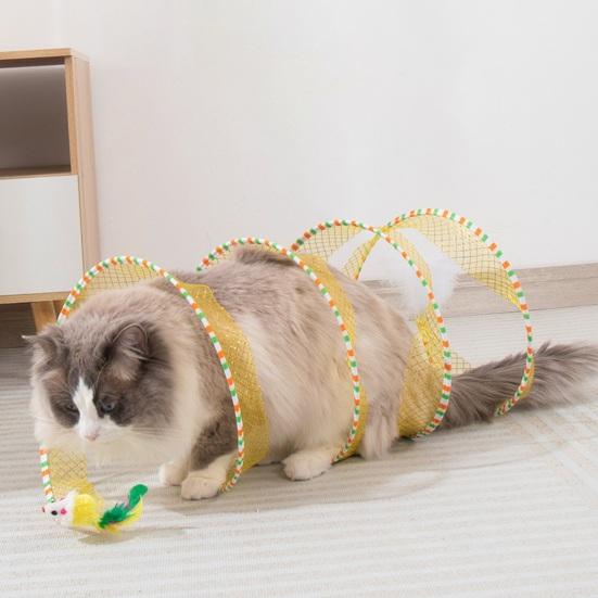 Cat Tunnel Toy Foldable Interactive Self Play Cat Hunting Spiral Tunnel Toy with Plush And Feather Toys for Indoor Cats