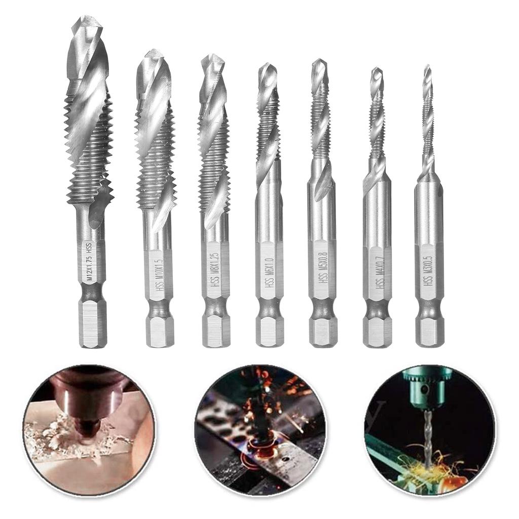7 шт., набор комбинированных сверл и метчиков с метрической резьбой HSS M3-M12, инструмент для быстрой смены резьбы