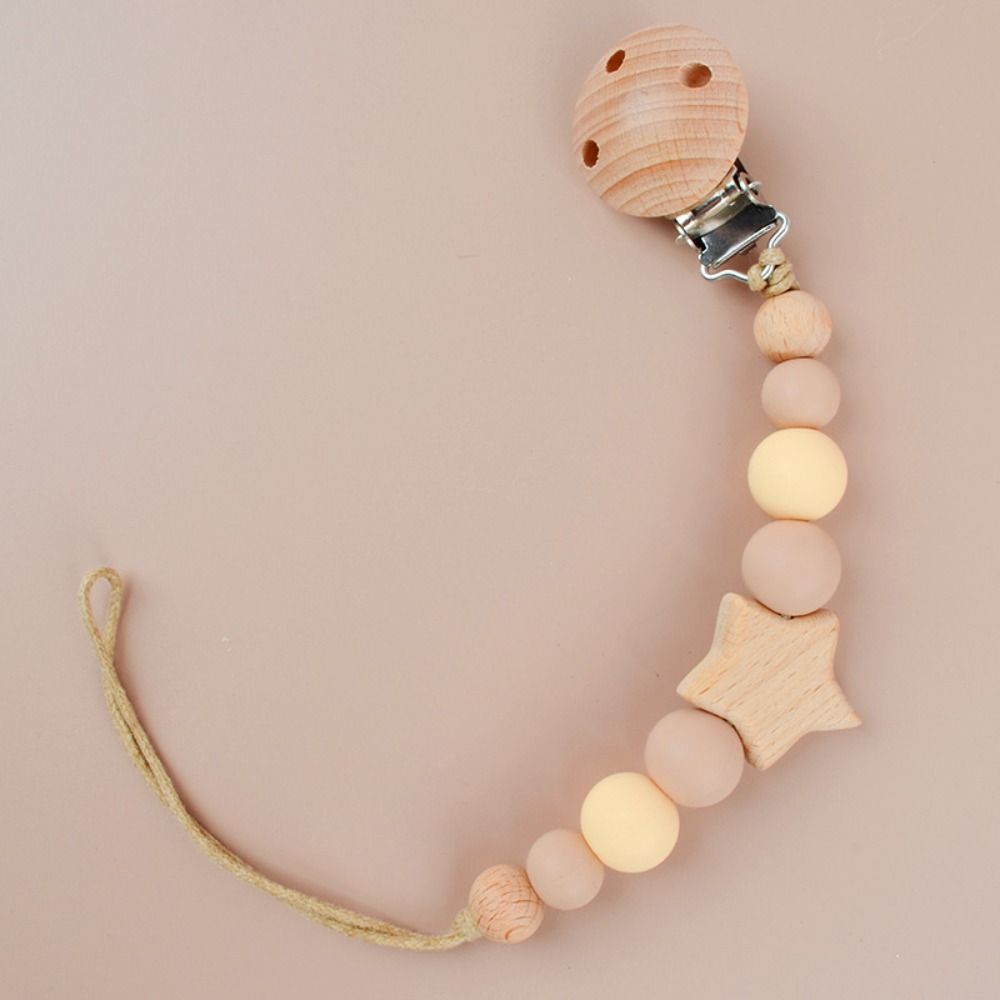 Star Pacifier Holder Clips Wood Baby Teether Toys Straps Anti-lost Baby Pacifier Chain  Toddler