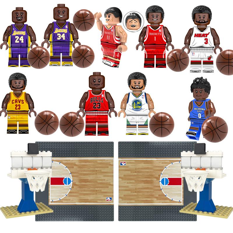 Мини-фигурки NBA из строительных блоков, сцена с баскетбольным кольцом, игрушка