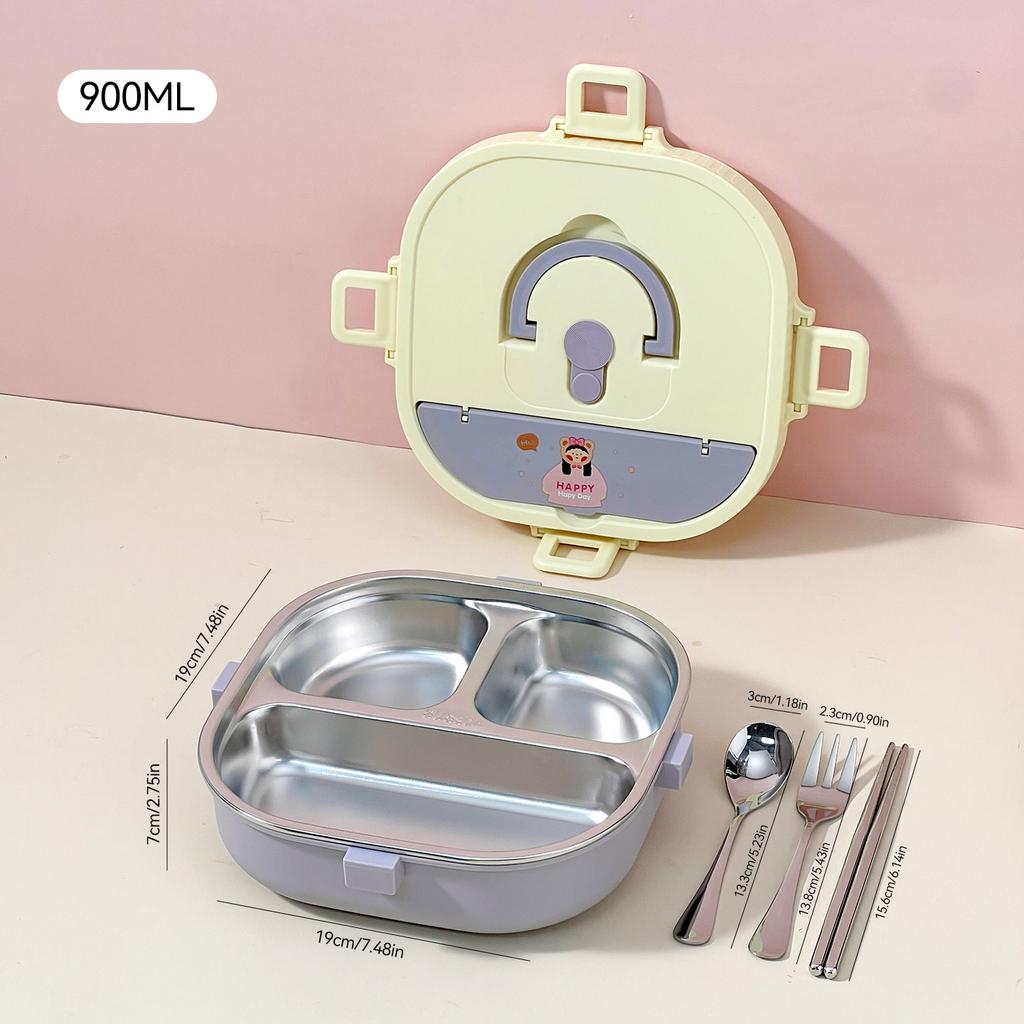 850/900Ml 304 Stainless Steel Divided Bento Box With Cutlery Large Capacity Leak Proof Lunch Box Student Kids Lunch Container