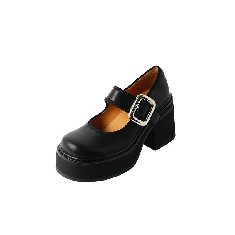 Туфли на платформе с очень высоким каблуком, женские, новинка 2025 года, небольшие туфли-лодочки, увеличивающие рост, туфли Мэри Джейн с толстым каблуком и пряжкой в виде одного слова