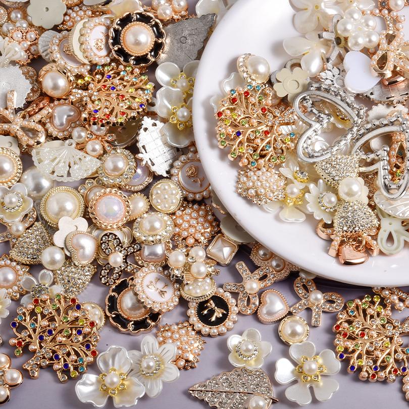 10/20/30/50pcs Random Mix ABS Pearl Charm For Jewelry Making Supplies Heart Flower Round Enamel Junk Cases Charms DIY Phone Case