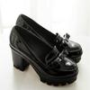 Large Size 34-43 Size Waterproof Platform Thick Heel Super High Heel Single Shoes Bow Tie Patent Leather Large Size Bow Tie Women's Shoes