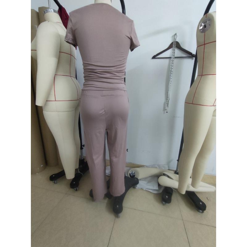 Women's Set Summer Short-sleeved Pleated Top Casual Sweatpants