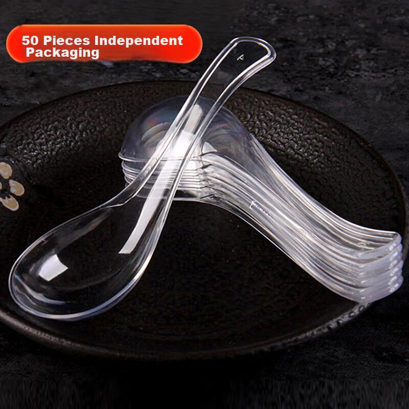 SHUANG YU Disposable Spoons, 50 Individually Wrapped Soup Spoons And Rice Spoons, Plastic Dining Spoons, Thickened Takeout Packaging Soup Spoons