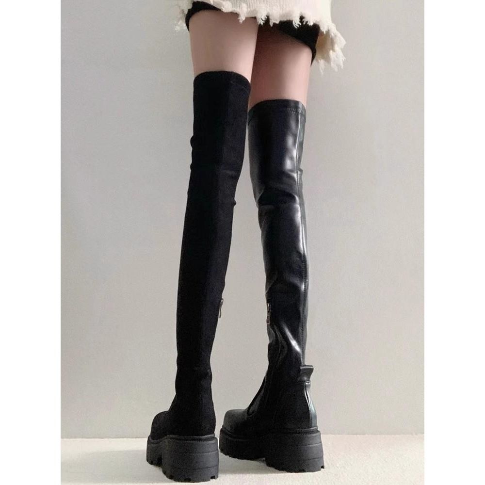 Sugar Cube Over the Knee Long Boots for Women Show Long Legs, Elastic Strength and Thin Boots, Thick Heel Thick Sole High Tube Suede Knight Boots for