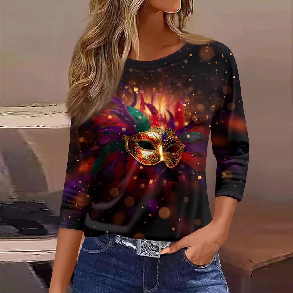 Женские топы с рукавами 3/4, цветочный принт, винтажная мода, повседневные свободные рубашки с круглым вырезом больших размеров