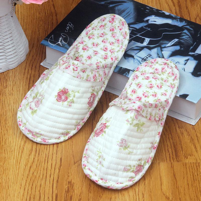 Пасторальные женские стеганые хлопковые тапочки: Мягкие, Бесшумные, Дышащие, С закрытым носком, Тонкая подошва