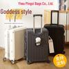 Large Capacity Aluminum Frame Carry-on Suitcase with Password Lock - Durable Leather Luggage for Men and Women