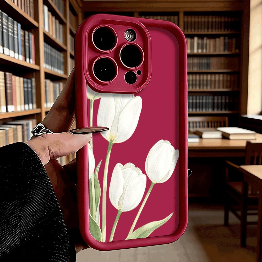White Tulips Watercolor Phone Case for iPhone 17 16 15 14 13 12 11 Pro Max Plus Anti Scratch, Gel Flexible Protective