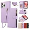 Crossbody Wrist Strap Leather Phone Case for IPhone 13 12 Mini 16 15 14 11 Pro Max XS X XR 8 Plus Wallet with Card Holder Cover