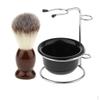 Мужская кисть для бритья + Подставка из нержавеющей стали Набор чаши для мыла