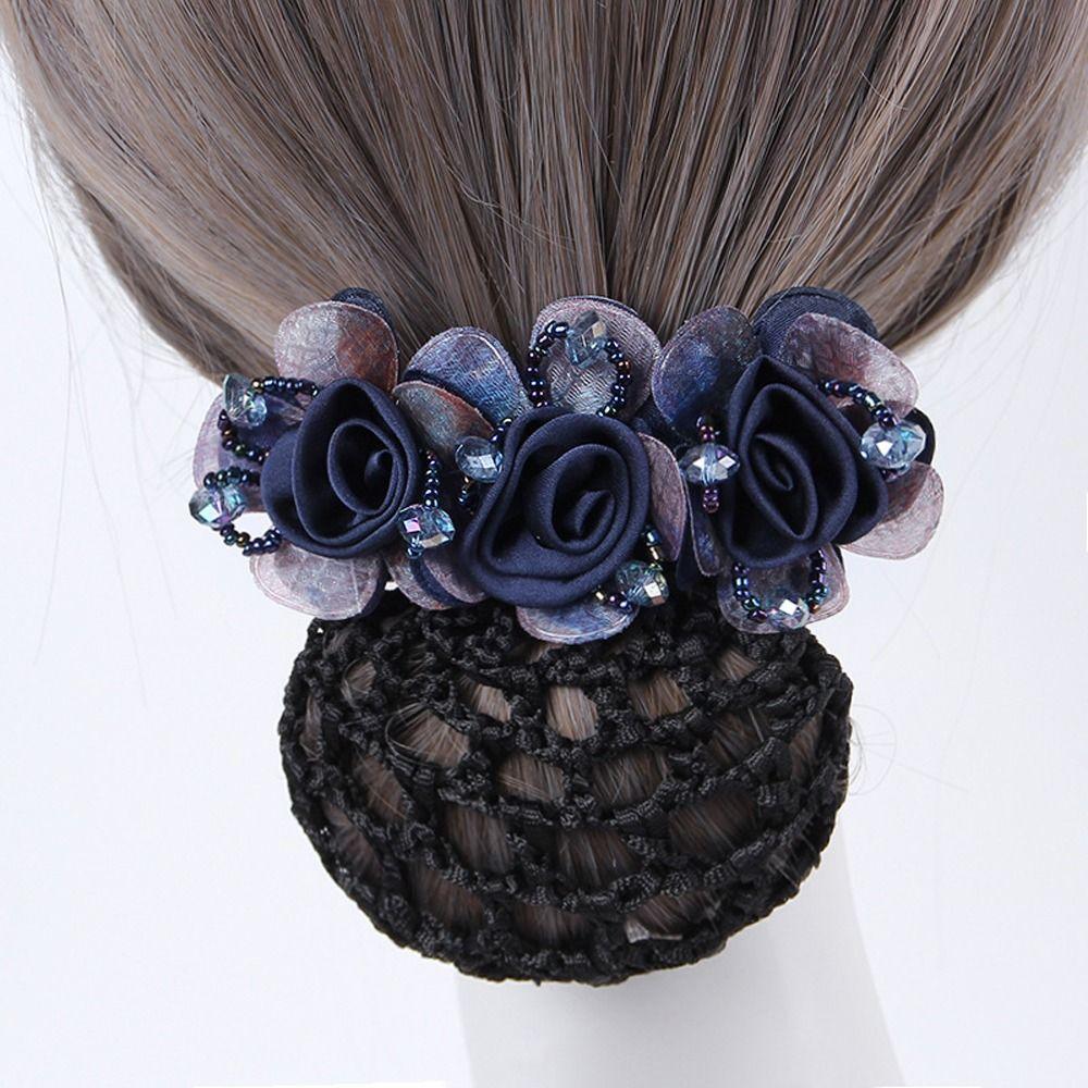Beaded Mesh Floral For Nurses Crochet Hair Clip Spring Clip Women Bun Net Crystal Hairnet Cover Zircon Flower Bun Snood