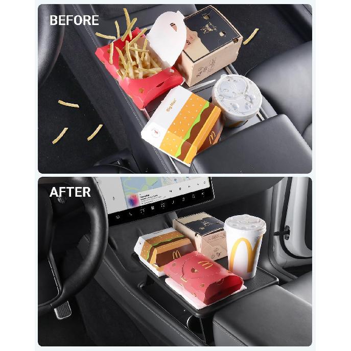 BASENOR Upgrade Tesla Model Y/3 Table Tray, Foldable Stable Center Console Car Food Eating/Laptop Work Desk For Road Trips, Autopilot, -2024 Model Y
