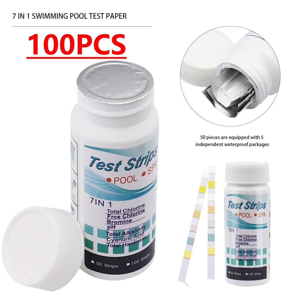 50/100 шт. Тест-полоски для pH воды бассейна Многоцелевые 7-в-1 Значение остаточного хлора Щелочность Жесткость Тестер для бассейна Спа Запчасти