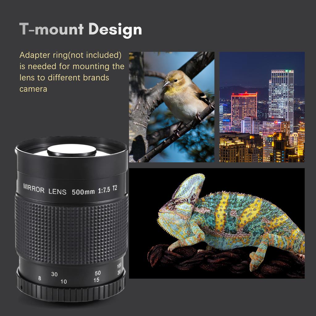 Телеобъектив с зеркальным зеркалом 500 мм F/7,5, сменное Т-образное крепление для Canon Nikon Sony Fujifilm Olympus