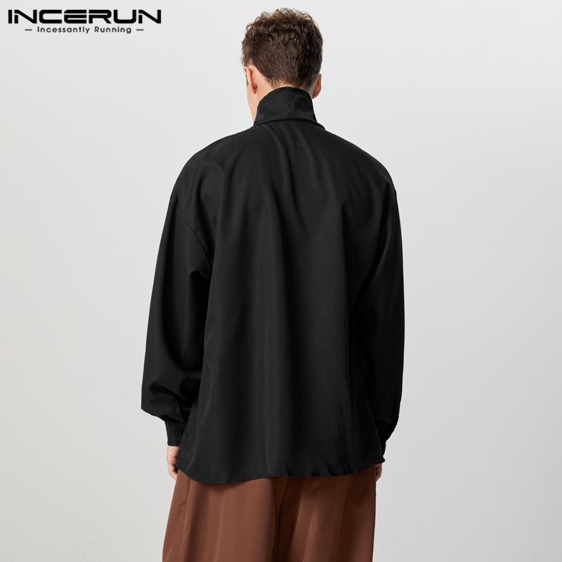 INCERUN Мужские футболки с длинным рукавом и воротником-стойкой с боковыми пуговицами