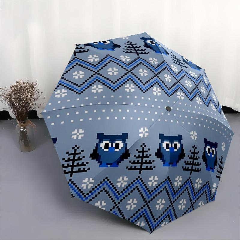 1pc Owl Pattern Automatic Folding Umbrella - 8-Rib Durable Iron Frame, Compact Portable for Daily Travel yy251205062