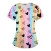 Women Working Uniform Smile Heart Print Cartoon Cat Dog Short Sleeve V-neck Tops Femme Blouse Nurse Work Wear Medical Uniforms