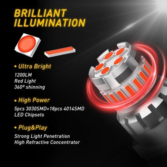 AUXITO Flash Blinking Light 2x 3157 Red LED 3156 Strobe Brake Parking Tail Bulbs